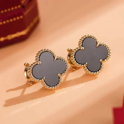 [Topon Jewelry]CLOVER MEDIUM 1 MOTIFS  ONYX STUD EARRINGS