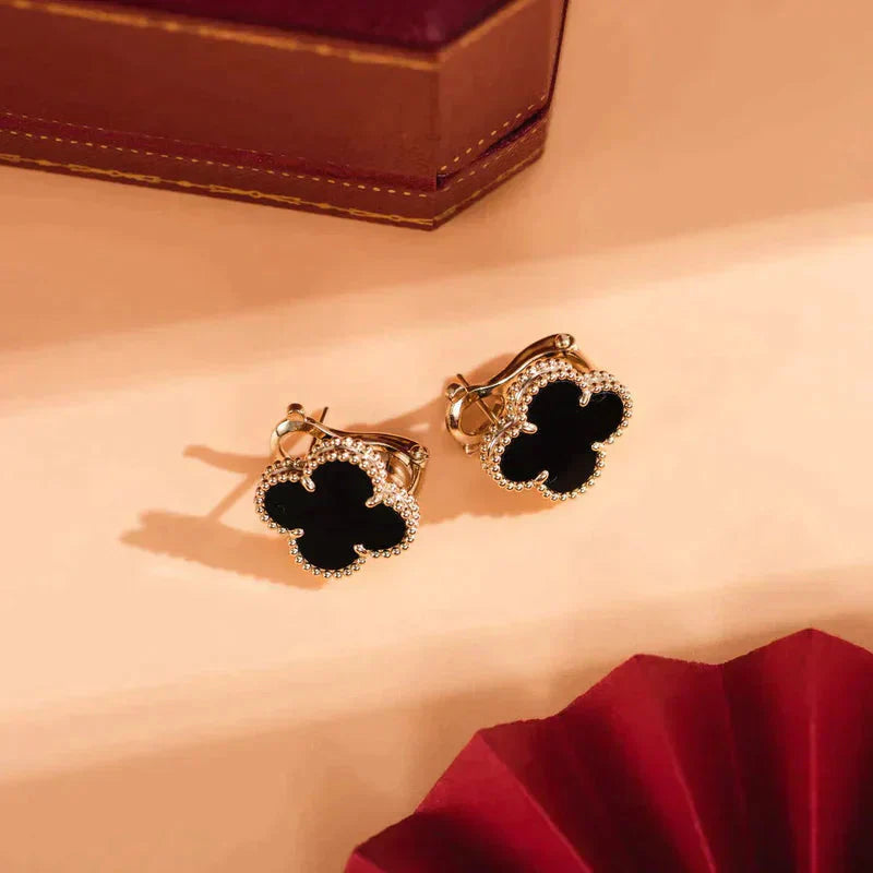 [Topon Jewelry]CLOVER MEDIUM 1 MOTIFS  ONYX STUD EARRINGS