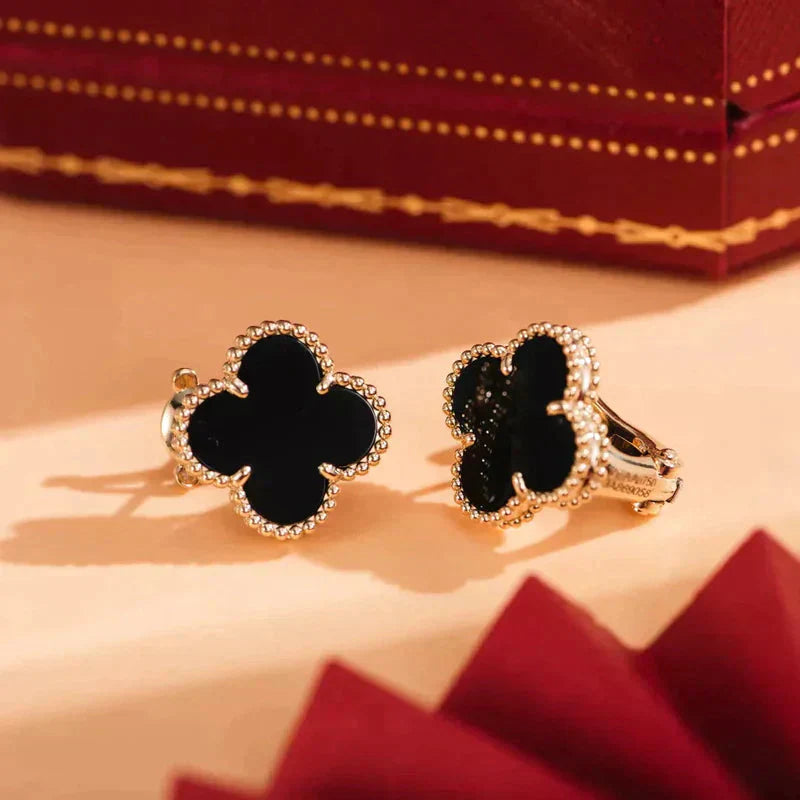 [Topon Jewelry]CLOVER MEDIUM 1 MOTIFS  ONYX STUD EARRINGS