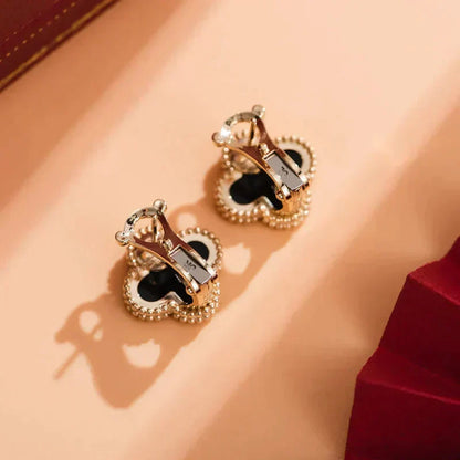 [Topon Jewelry]CLOVER MEDIUM 1 MOTIFS  ONYX STUD EARRINGS