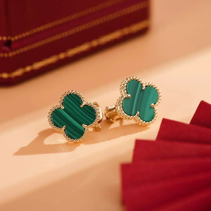 [Topon Jewelry]CLOVER MEDIUM 1 MOTIFS MALACHITE  EARRINGS