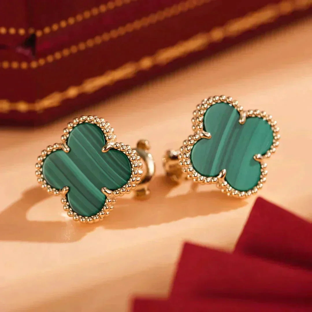 [Topon Jewelry]CLOVER MEDIUM 1 MOTIFS MALACHITE  EARRINGS