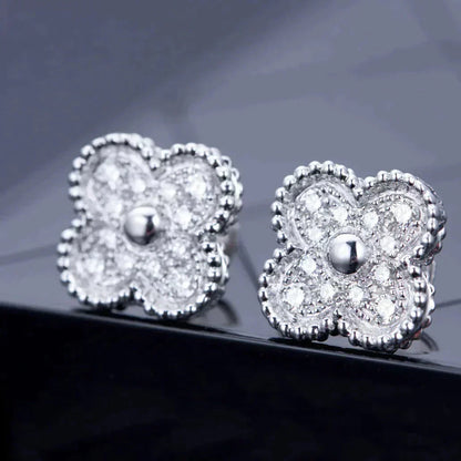 [Topon Jewelry]CLOVER 1 MOTIFS DIAMOND STUD EARRINGS SILVER