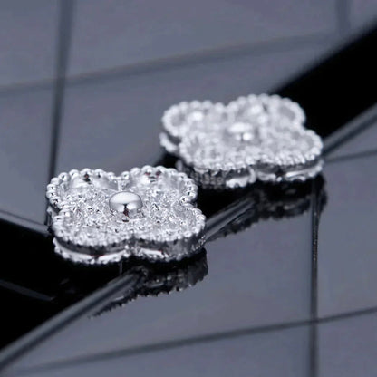 [Topon Jewelry]CLOVER 1 MOTIFS DIAMOND STUD EARRINGS SILVER