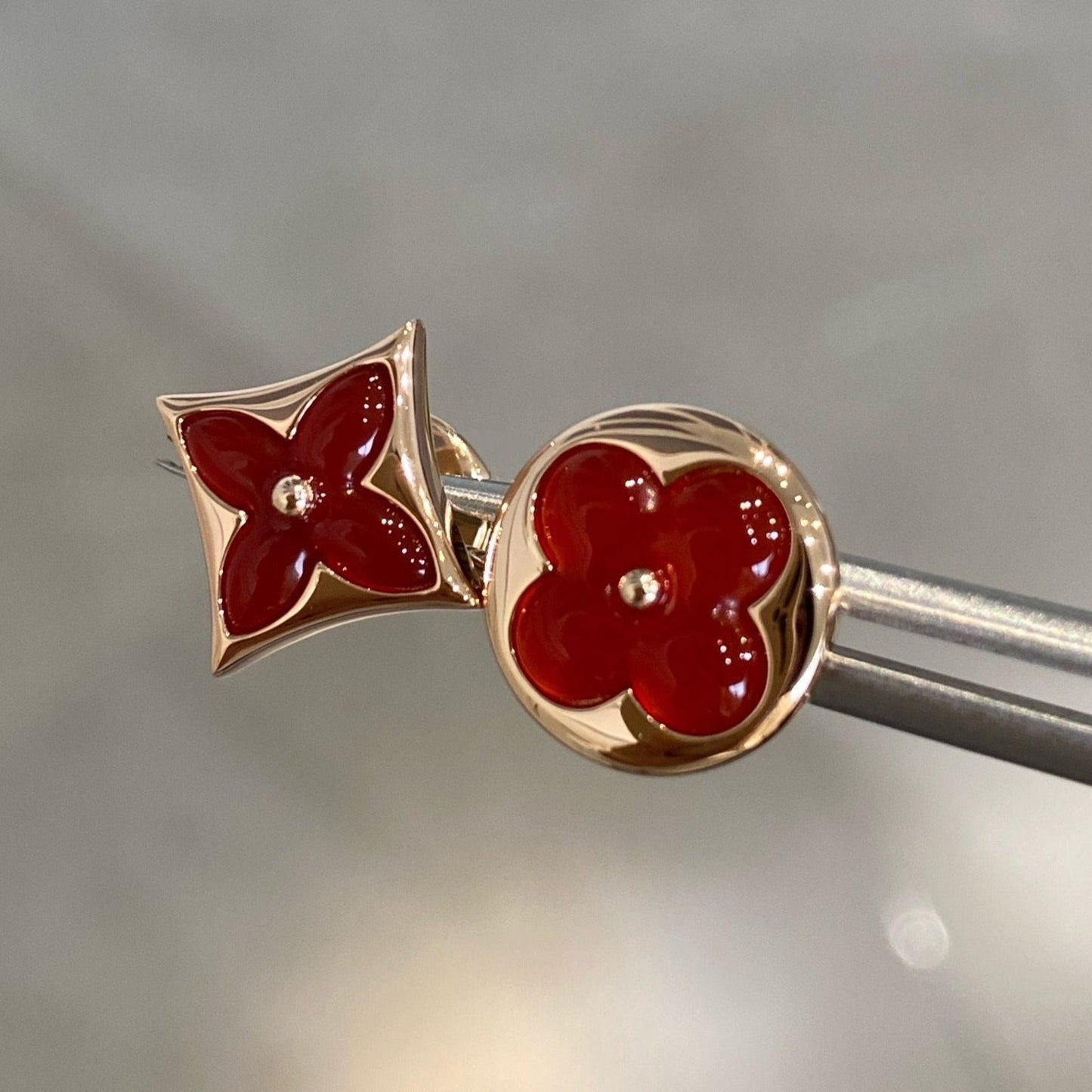 [Topon Jewelry]STAR AND SUN PINK GOLD CARNELIAN STUD EARRINGS