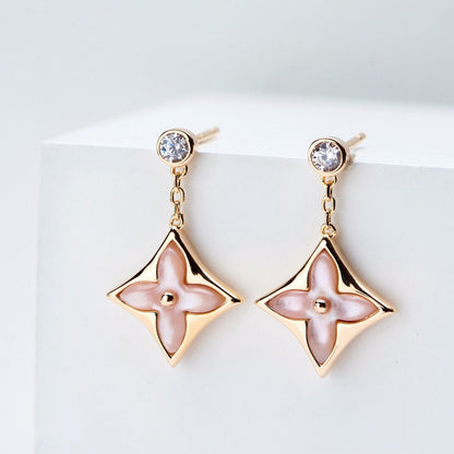 [Topon Jewelry]DOUBLE STAR PINK GOLD MOP DROP EARRINGS