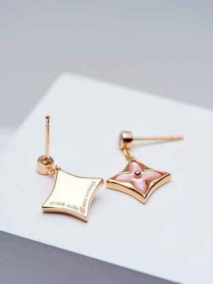 [Topon Jewelry]DOUBLE STAR PINK GOLD MOP DROP EARRINGS