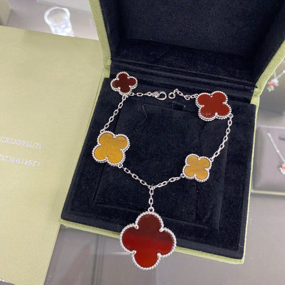 [Topon Jewelry]CLOVER 5 MOTIFS SIVLER CARNELIAN TIGER EYE BRACELET