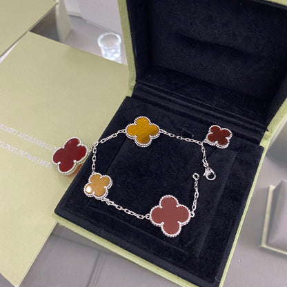 [Topon Jewelry]CLOVER 5 MOTIFS SIVLER CARNELIAN TIGER EYE BRACELET