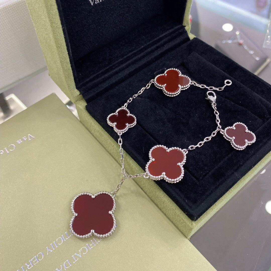 [Topon Jewelry]CLOVER 5 MOTIFS SIVLER CARNELIAN BRACELET