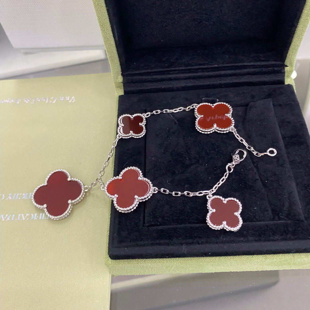 [Topon Jewelry]CLOVER 5 MOTIFS SIVLER CARNELIAN BRACELET