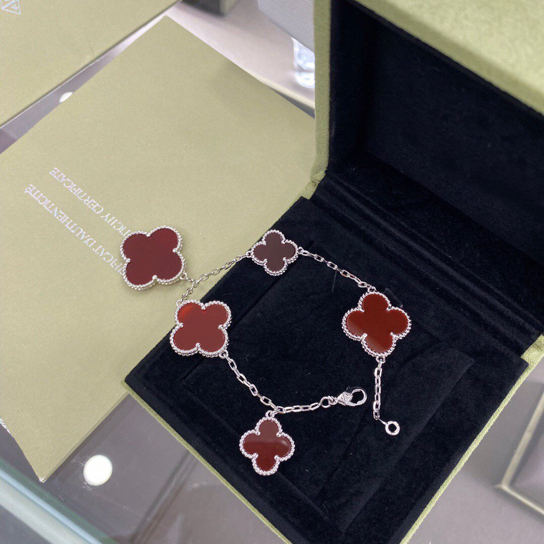 [Topon Jewelry]CLOVER 5 MOTIFS SIVLER CARNELIAN BRACELET