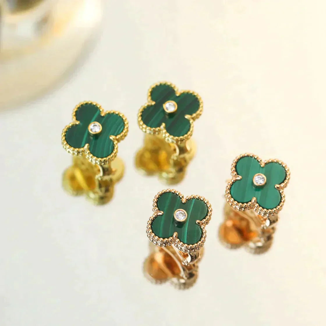 [Topon Jewelry]CLOVER MEDIUM 1 MOTIFS MALACHITE DIAMOND EARRINGS