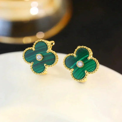 [Topon Jewelry]CLOVER MEDIUM 1 MOTIFS MALACHITE DIAMOND EARRINGS