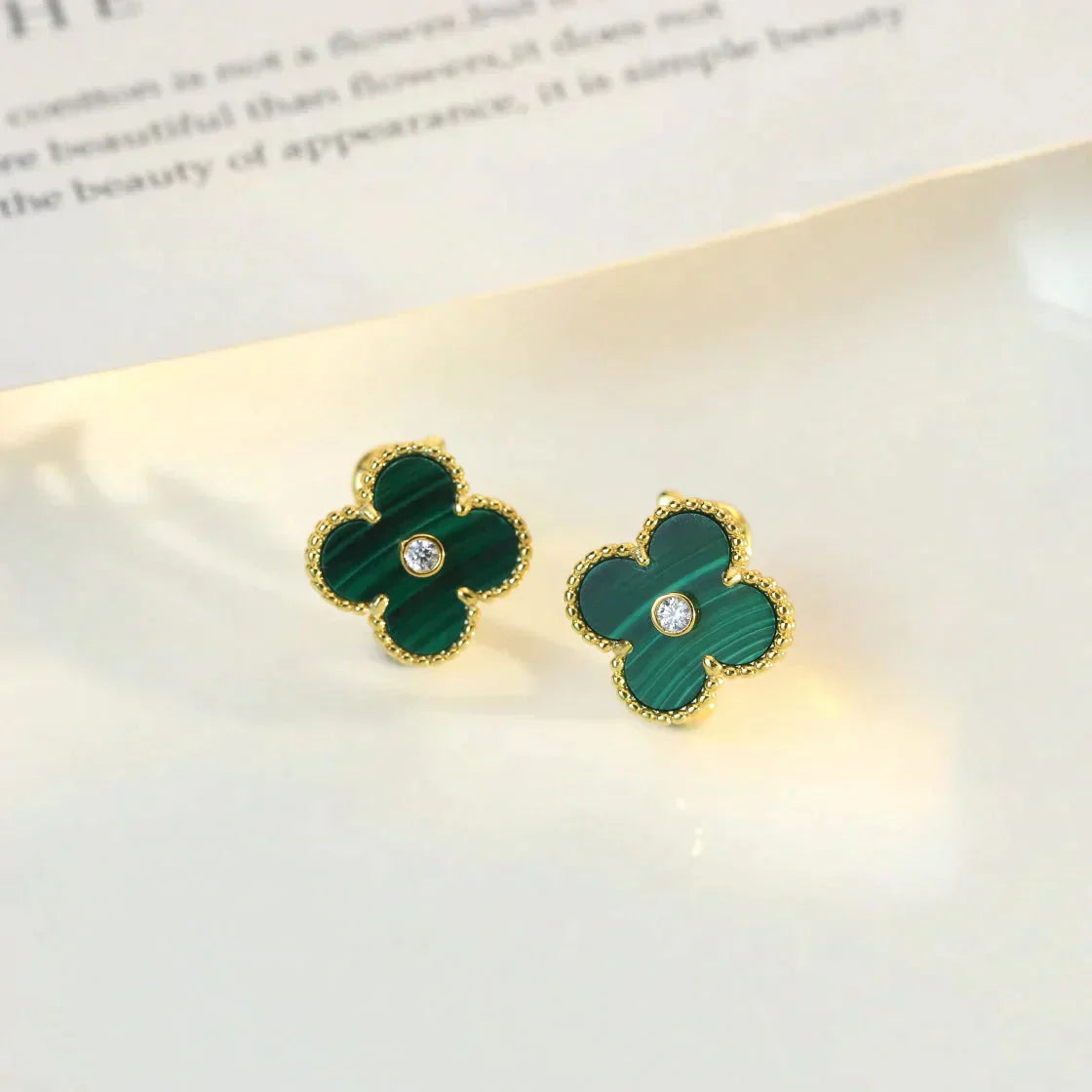 [Topon Jewelry]CLOVER MEDIUM 1 MOTIFS MALACHITE DIAMOND EARRINGS