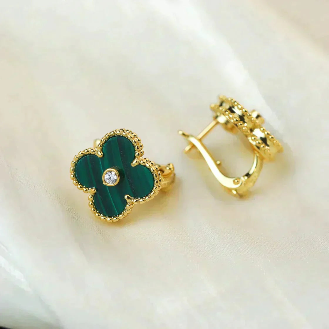 [Topon Jewelry]CLOVER MEDIUM 1 MOTIFS MALACHITE DIAMOND EARRINGS