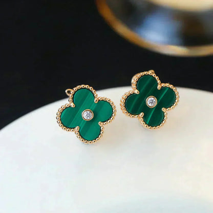 [Topon Jewelry]CLOVER MEDIUM 1 MOTIFS MALACHITE DIAMOND EARRINGS