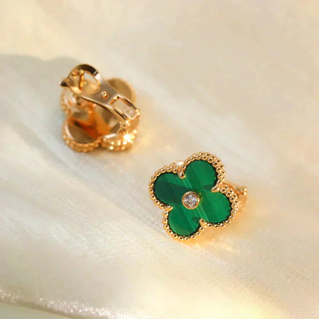 [Topon Jewelry]CLOVER MEDIUM 1 MOTIFS MALACHITE DIAMOND EARRINGS