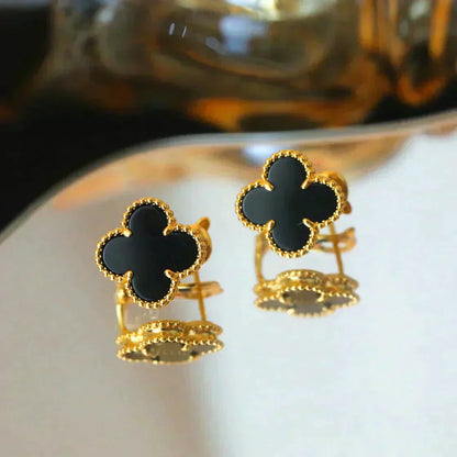 [Topon Jewelry]CLOVER MEDIUM 1 MOTIFS  ONYX STUD EARRINGS