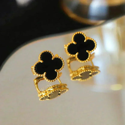 [Topon Jewelry]CLOVER MEDIUM 1 MOTIFS  ONYX STUD EARRINGS