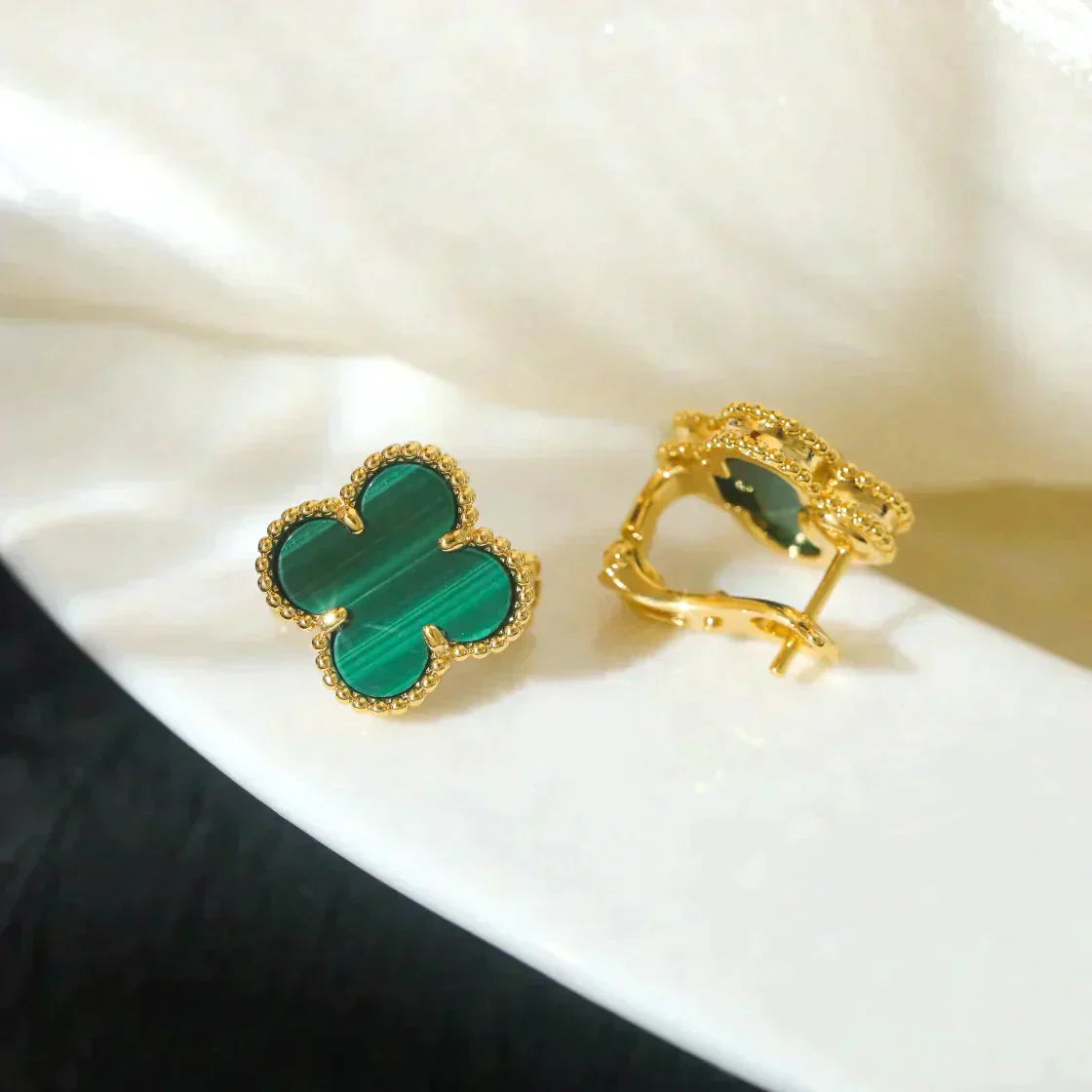 [Topon Jewelry]CLOVER MEDIUM 1 MOTIFS MALACHITE  EARRINGS