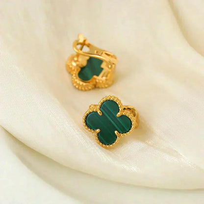 [Topon Jewelry]CLOVER MEDIUM 1 MOTIFS MALACHITE  EARRINGS