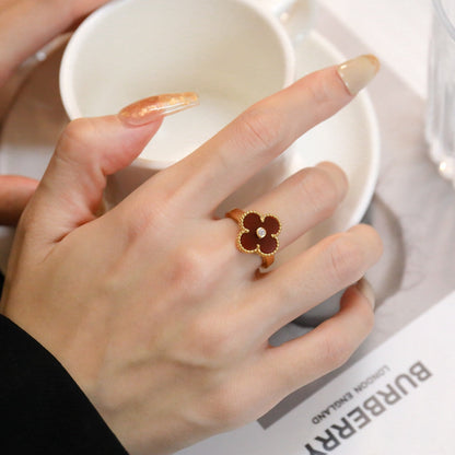 [Topon Jewelry]CLOVER CARNELIAN RING ROSE GOLD DIAMOND