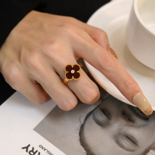 [Topon]CLOVER CARNELIAN RING ROSE GOLD DIAMOND
