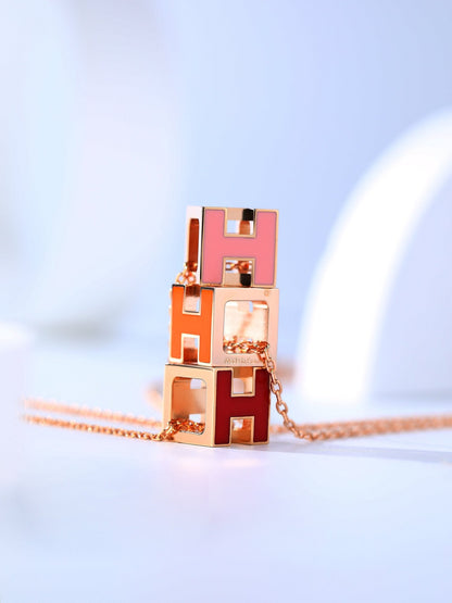 [Topon Jewelry]H CAGE PINK GOLD NECKLACE