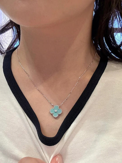 [Topon Jewelry]CLOVER 1 DIAMOND LIGHT BLUE SILVER NECKLACE