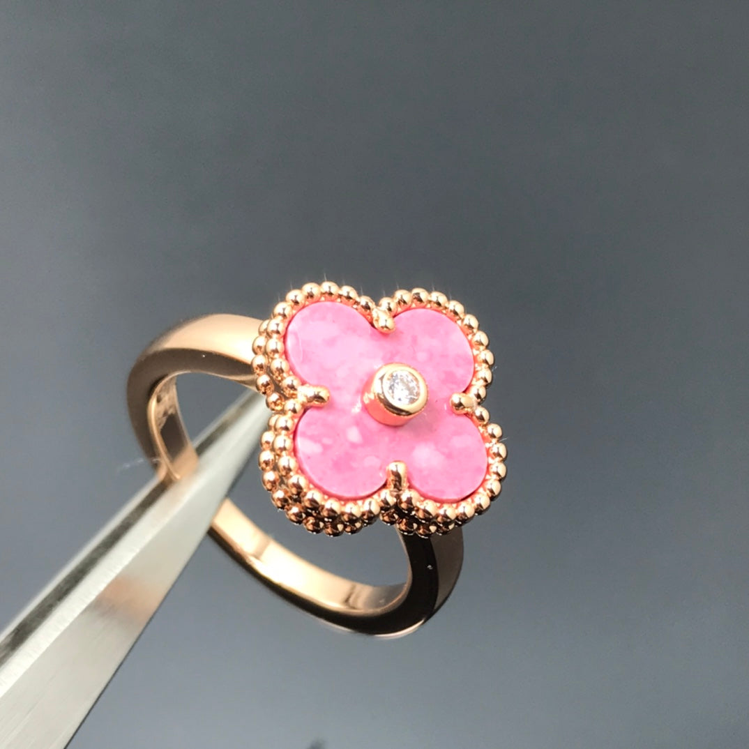 [Topon Jewelry]CLOVER RHODONITE ROSE GOLD RING