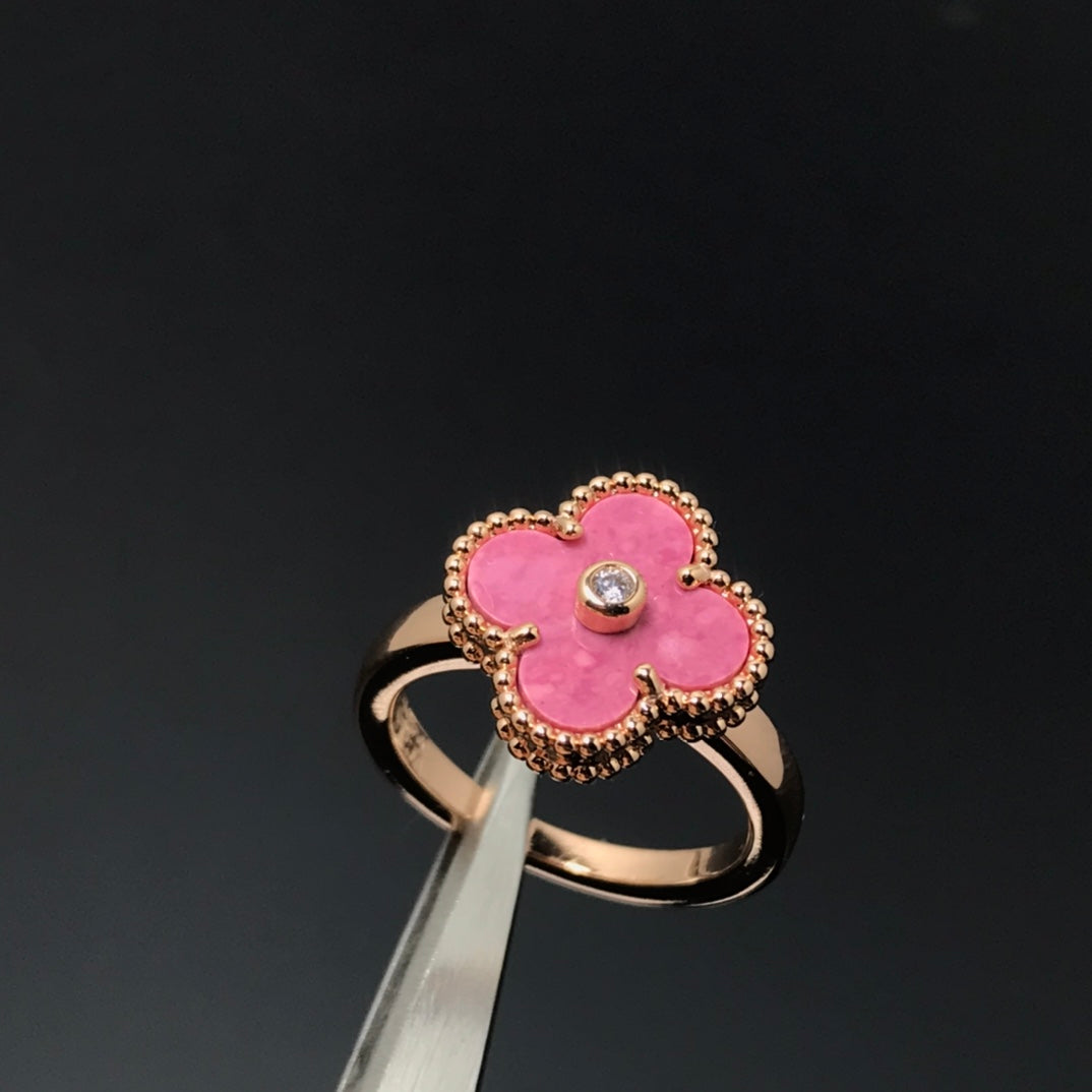 [Topon Jewelry]CLOVER RHODONITE ROSE GOLD RING