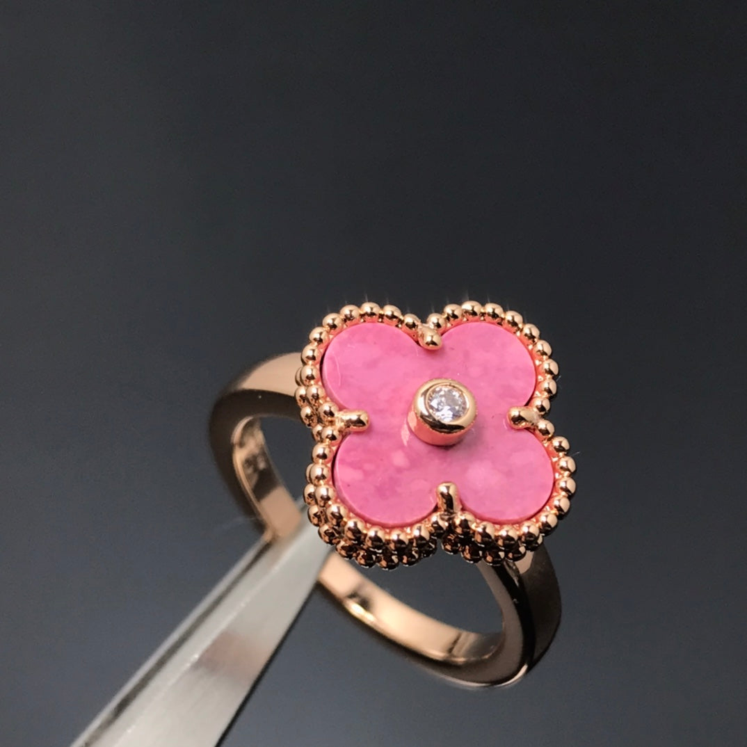 [Topon Jewelry]CLOVER RHODONITE ROSE GOLD RING