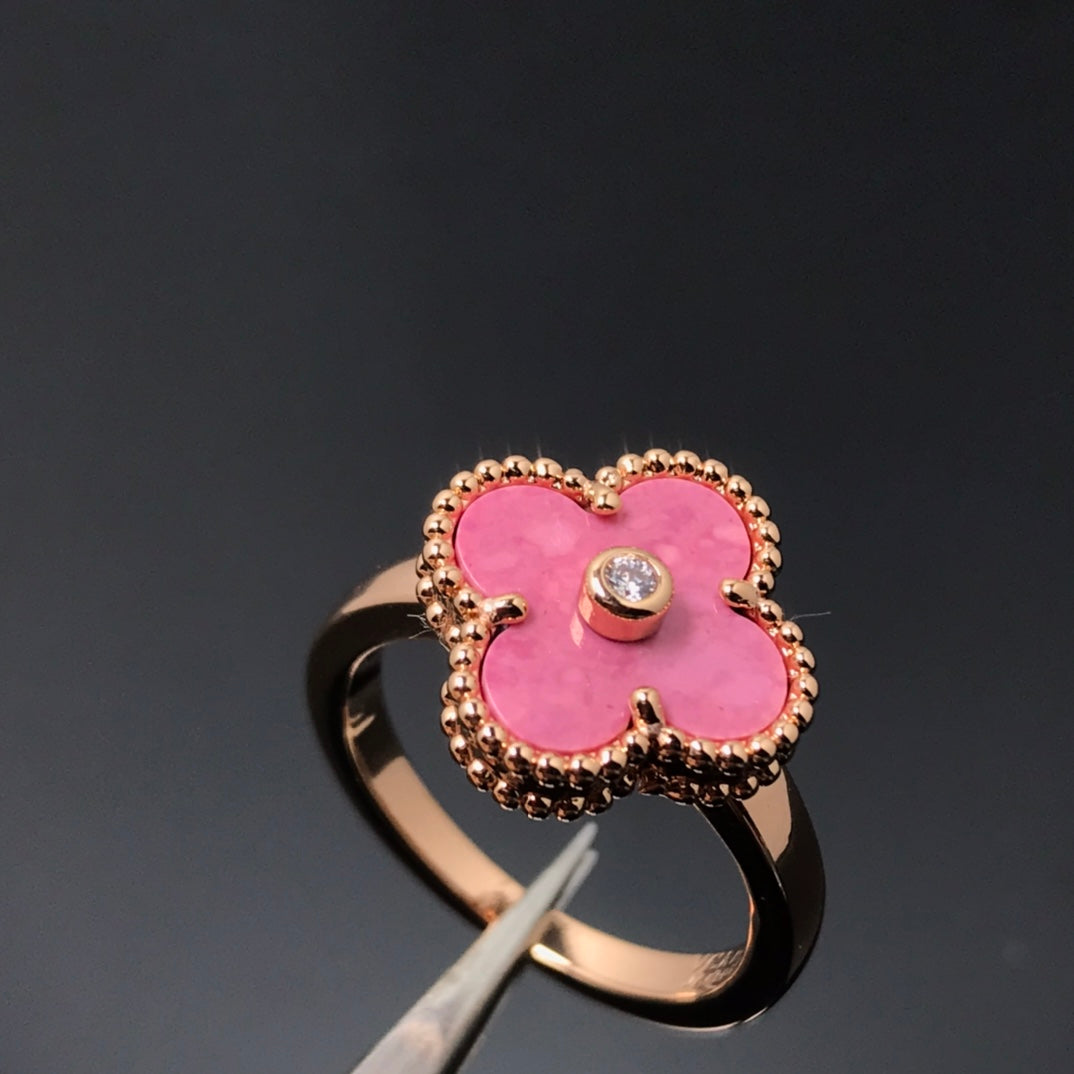 [Topon Jewelry]CLOVER RHODONITE ROSE GOLD RING