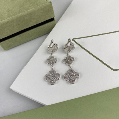 [Topon Jewelry]CLOVER 3 MOTIF DIAMOND SILVER DROP EARRINGS