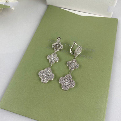 [Topon Jewelry]CLOVER 3 MOTIF DIAMOND SILVER DROP EARRINGS