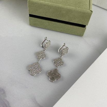 [Topon Jewelry]CLOVER 3 MOTIF DIAMOND SILVER DROP EARRINGS