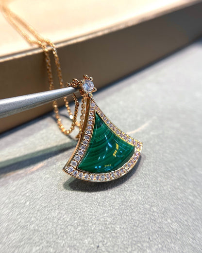 [Topon Jewelry]DREAM MALACHITE DIAMOND PAVED PINK GOLD NECKLACE