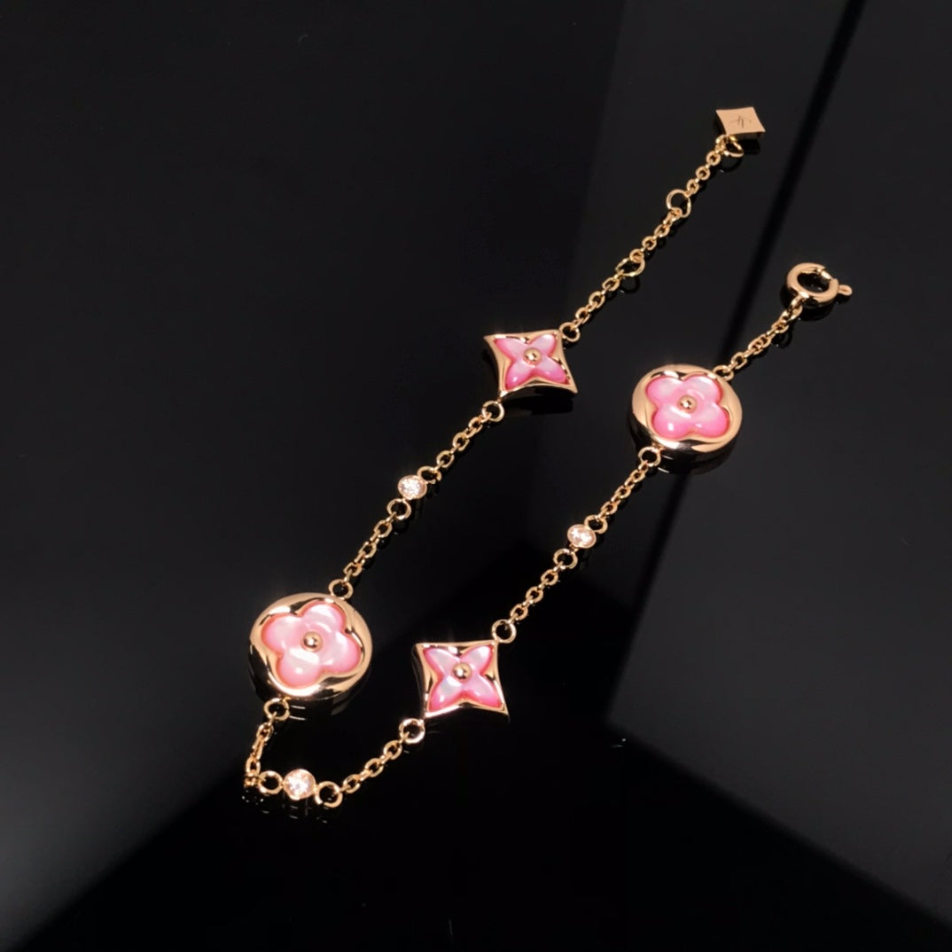 [Topon Jewelry]STAR AND SUN 4 MOTIF PINK MOP PINK GOLD BRACELET