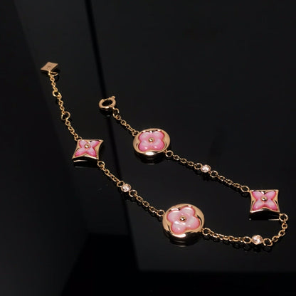 [Topon Jewelry]STAR AND SUN 4 MOTIF PINK MOP PINK GOLD BRACELET