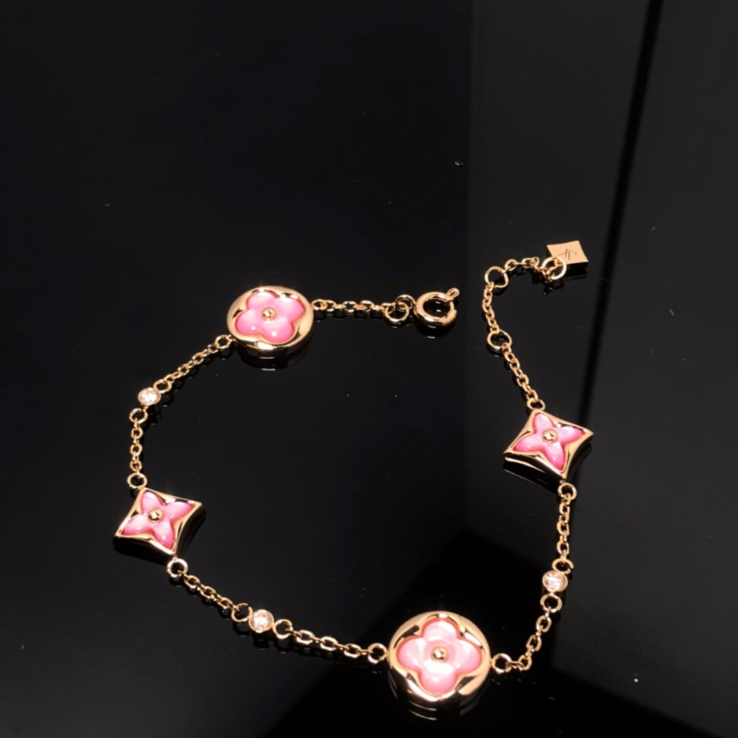 [Topon Jewelry]STAR AND SUN 4 MOTIF PINK MOP PINK GOLD BRACELET