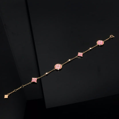 [Topon Jewelry]STAR AND SUN 4 MOTIF PINK MOP PINK GOLD BRACELET