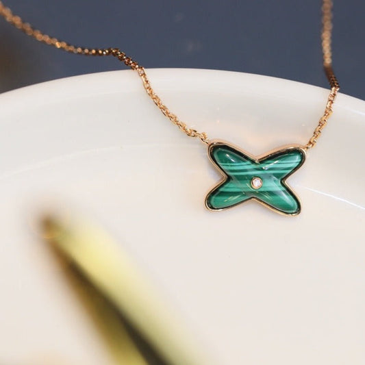 [Topon]JEUX MALACHITE 1 DIAMOND PINK GOLD NECKLACE
