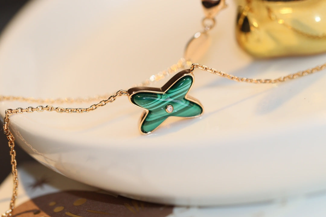 [Topon Jewelry]JEUX MALACHITE 1 DIAMOND PINK GOLD NECKLACE