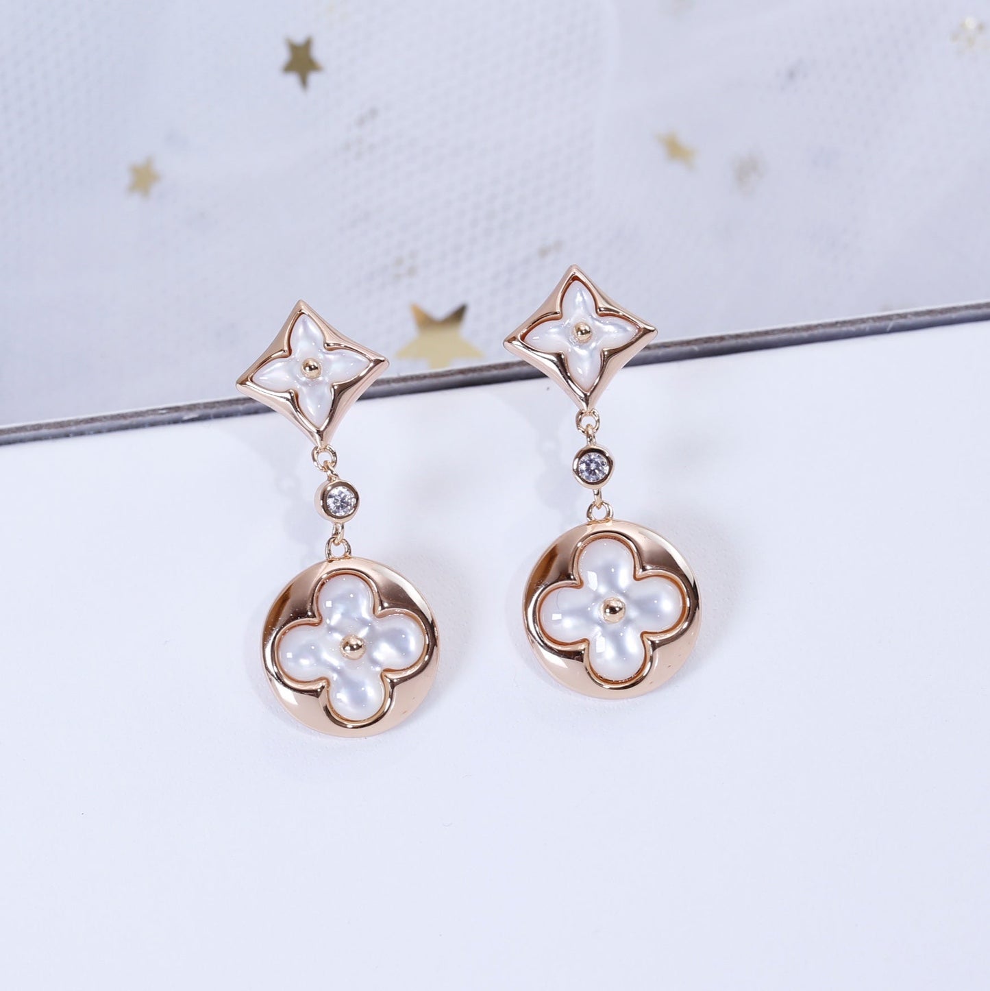 [Topon]STAR AND SUN PINK GOLD MOP DROP EARRINGS
