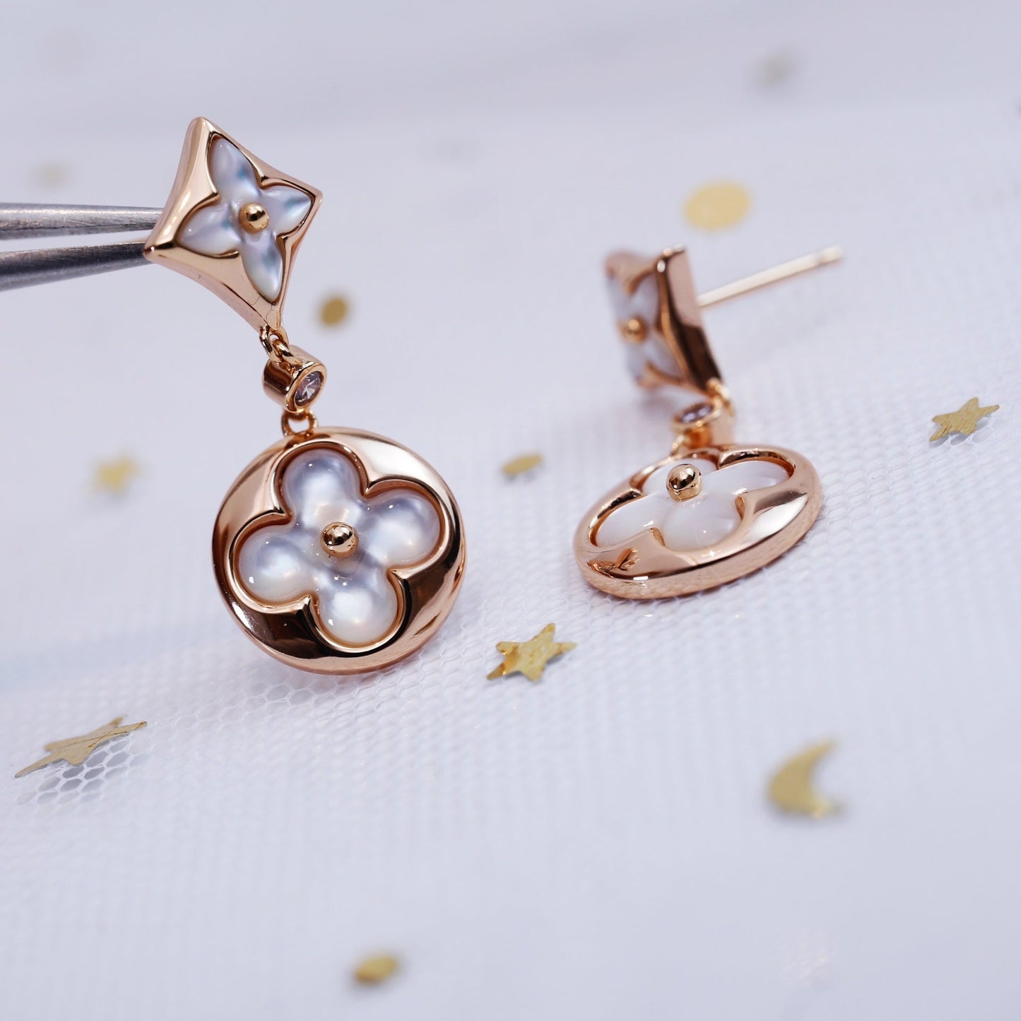 [Topon Jewelry]STAR AND SUN PINK GOLD MOP DROP EARRINGS