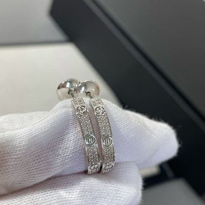 [Topon Jewelry]LOVE DIAMOND SILVER HOOP EARRINGS