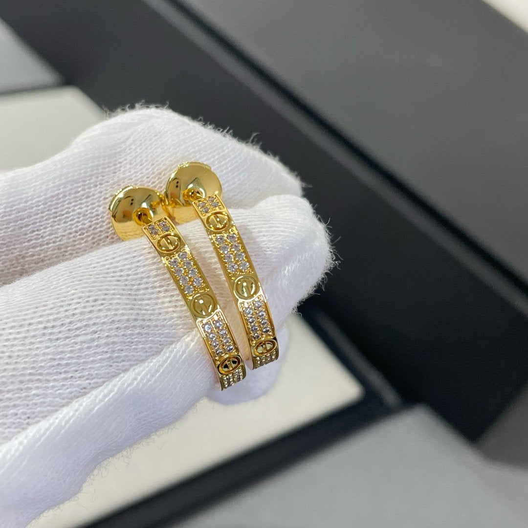 [Topon Jewelry]LOVE DIAMOND GOLD HOOP EARRINGS