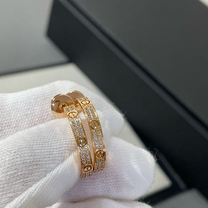 [Topon Jewelry]LOVE DIAMOND PINK GOLD HOOP EARRINGS