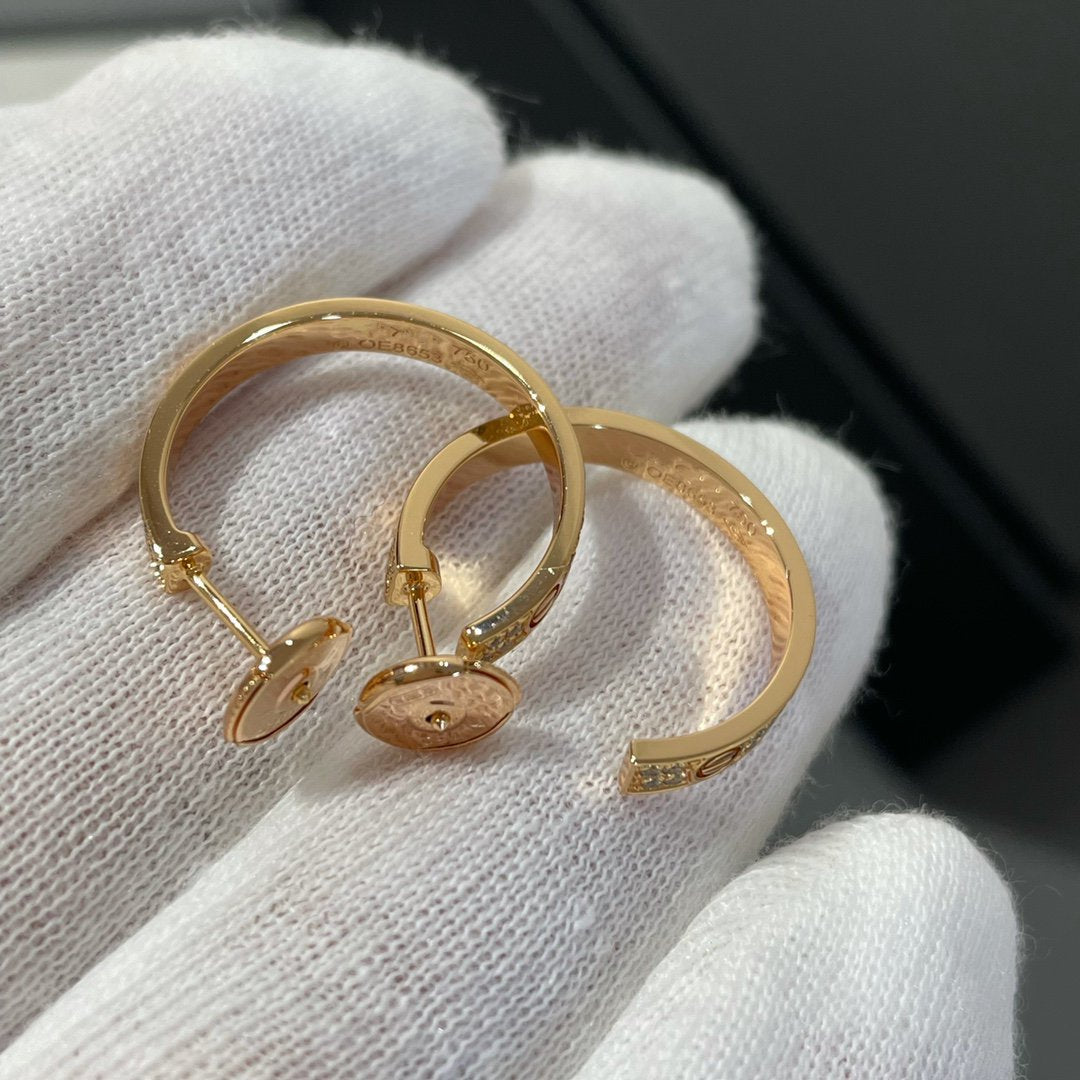 [Topon Jewelry]LOVE DIAMOND PINK GOLD HOOP EARRINGS